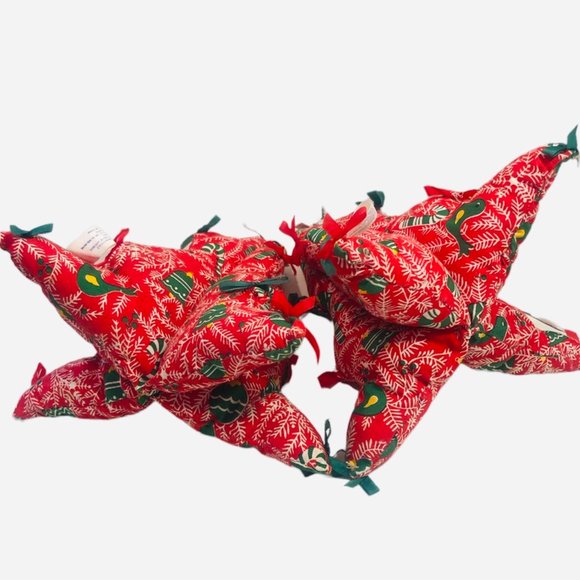 Two Vintage Quilted Fabric 8" Christmas Trees Bows Holiday Table Decor - Picture 8 of 11